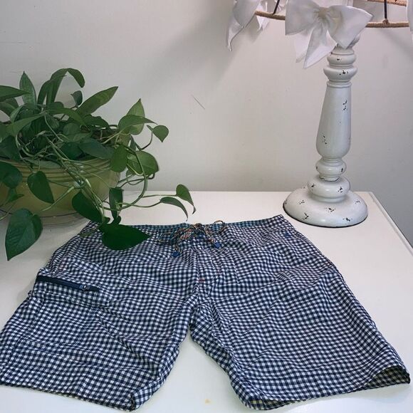 ROBERT GRAHAM 34 Gingham Shorts Classic Fit Contrast cuff swim Short - Picture 1 of 14